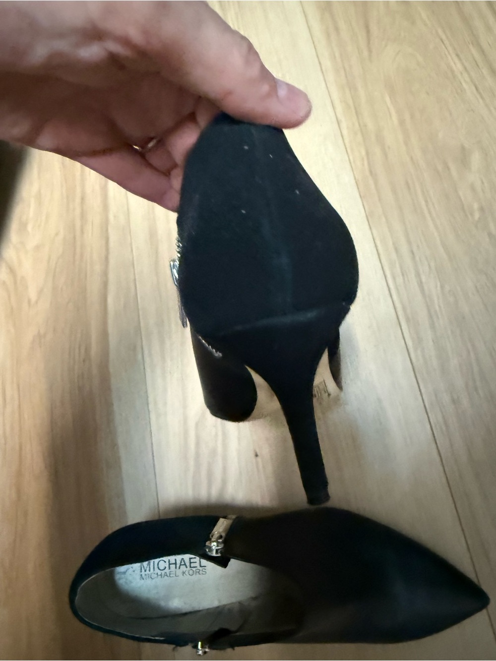 MICHAEL Michael Kors Black Pointed Leather & Suede Ankle Booties mywith Side Zip - Picture 7 of 8